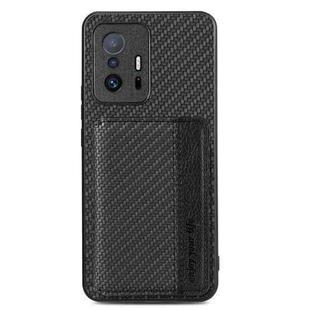For Xiaomi Mi 11T Carbon Fiber Magnetic Card Bag Phone Case(Black)