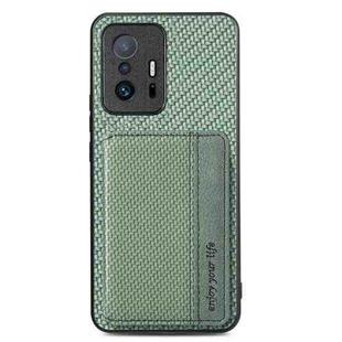 For Xiaomi Mi 11T Carbon Fiber Magnetic Card Bag Phone Case(Green)