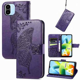 For Xiaomi Redmi A1 Butterfly Love Flower Embossed Leather Phone Case(Purple)