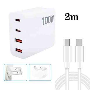 GaN 100W Dual USB + Dual USB-C/Type-C Multi Port Charger with 2m Type-C to Type-C Data Cable Set US / AU Plug
