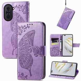 For Huawei Nova 10 Pro Butterfly Love Flower Embossed Leather Phone Case(Lavender)