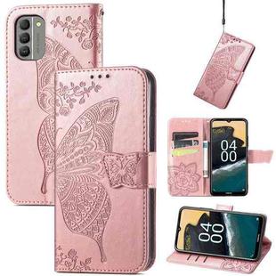 For Nokia G400 Butterfly Love Flower Embossed Leather Phone Case(Rose Gold)
