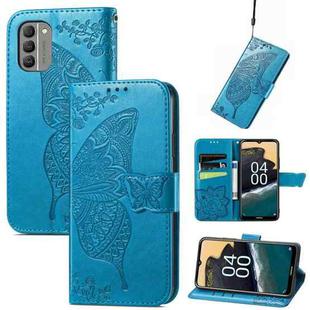 For Nokia G400 Butterfly Love Flower Embossed Leather Phone Case(Blue)