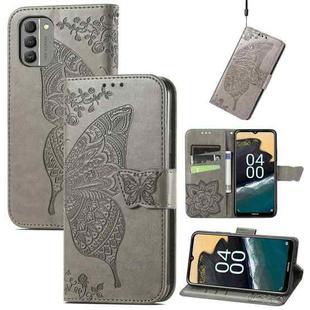 For Nokia G400 Butterfly Love Flower Embossed Leather Phone Case(Gray)