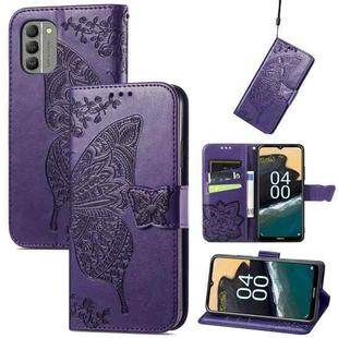 For Nokia G400 Butterfly Love Flower Embossed Leather Phone Case(Purple)