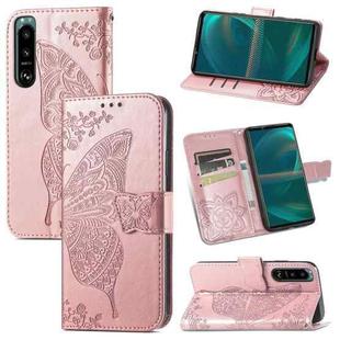 For Sony Xperia 5 IV Butterfly Love Flower Embossed Leather Phone Case(Rose Gold)