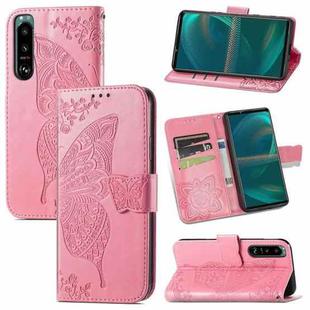For Sony Xperia 5 IV Butterfly Love Flower Embossed Leather Phone Case(Pink)