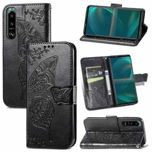 For Sony Xperia 5 IV Butterfly Love Flower Embossed Leather Phone Case(Black)