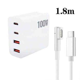 GaN 100W Dual USB+Dual USB-C/Type-C Multi Port Charger with  1.8m Type-C to MagSafe 1 / L Header Data Cable US Plug