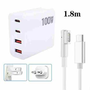 GaN 100W Dual USB+Dual USB-C/Type-C Multi Port Charger with  1.8m Type-C to MagSafe 1 / L Header Data Cable US / EU Plug