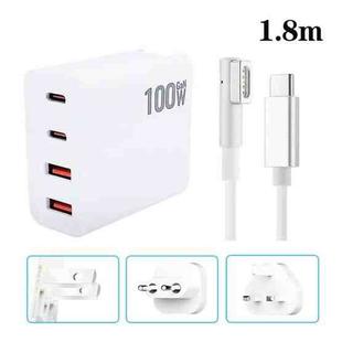 GaN 100W Dual USB+Dual USB-C/Type-C Multi Port Charger with  1.8m Type-C to MagSafe 1 / L Header Data Cable US / EU / UK Plug