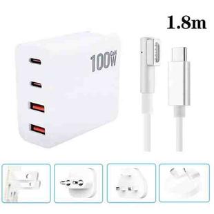 GaN 100W Dual USB+Dual USB-C/Type-C Multi Port Charger with  1.8m Type-C to MagSafe 1 / L Header Data Cable US / EU / UK / AU Plug