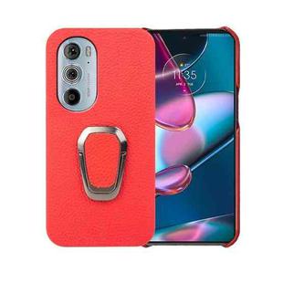 For Motorola Moto Edge 30 Pro Ring Holder Litchi Texture Genuine Leather Phone Case(Red)