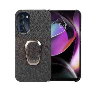 For Motorola Moto G 5G Ring Holder Litchi Texture Genuine Leather Phone Case(Black)