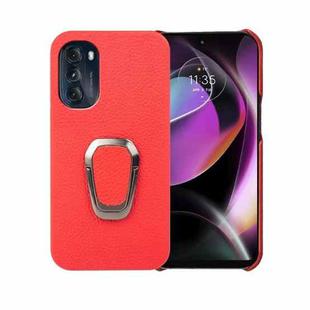 For Motorola Moto G 5G Ring Holder Litchi Texture Genuine Leather Phone Case(Red)
