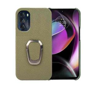 For Motorola Moto G 5G Ring Holder Litchi Texture Genuine Leather Phone Case(Green)