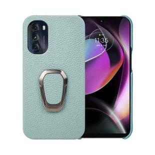 For Motorola Moto G 5G Ring Holder Litchi Texture Genuine Leather Phone Case(Cyan)