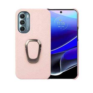 For Motorola Moto G Stylus 5G 2022 Ring Holder Litchi Texture Genuine Leather Phone Case(Pink)