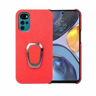 For Motorola Moto G22 Ring Holder Litchi Texture Genuine Leather Phone Case(Red)