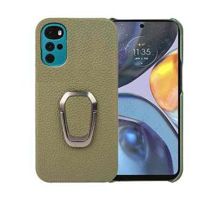 For Motorola Moto G22 Ring Holder Litchi Texture Genuine Leather Phone Case(Green)