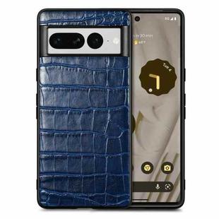 For Google Pixel 7 Pro Crocodile Grain Leather Back Cover Phone Case(Blue)