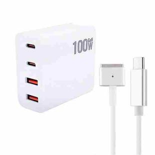 GaN 100W Dual USB-C/Type-C + Dual USB Multi Port Charger with  1.8m Type-C to MagSafe 2 / T Header Data Cable, Plug Size:US Plug