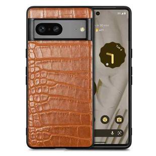 For Google Pixel 7 Crocodile Grain Leather Phone Case(Brown)