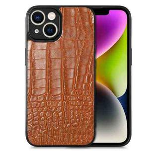 For iPhone 14 Plus Crocodile Grain Leather Back Cover Phone Case(Brown)