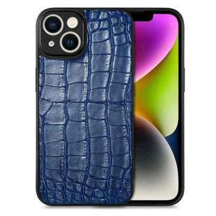 For iPhone 14 Plus Crocodile Grain Leather Back Cover Phone Case(Blue)