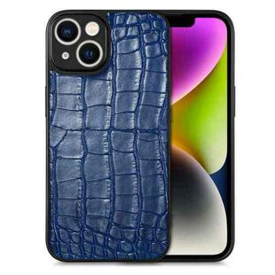 For iPhone 14 Crocodile Grain Leather Back Cover Phone Case(Blue)