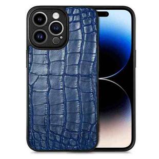 For iPhone 14 Pro Crocodile Grain Leather Back Cover Phone Case(Blue)