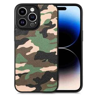 For iPhone 14 Pro Camouflage Leather Back Cover Phone Case(Green)