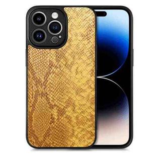 For iPhone 14 Pro Max Snakeskin Leather Back Cover Phone Case(Yellow)