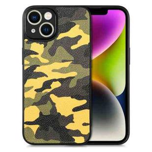 For iPhone 14 Camouflage Back Cover Leather Phone Case(Yellow)
