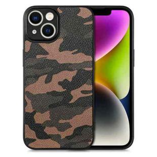 For iPhone 14 Camouflage Back Cover Leather Phone Case(Brown)