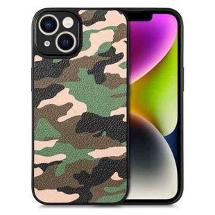 For iPhone 14 Plus Camouflage Leather Back Cover Phone Case(Green)