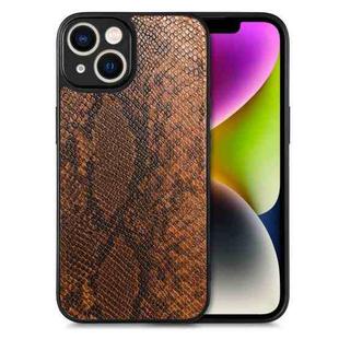 For iPhone 14 Plus Snakeskin Leather Back Cover Phone Case(Brown)