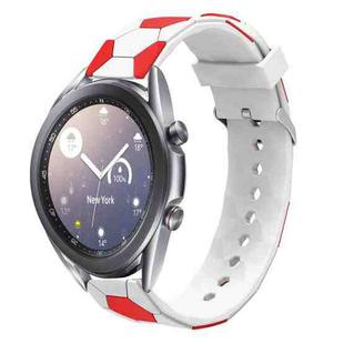 For Samsung Galaxy Watch3 41mm 20mm Football Style Metal Connector Silicone Watch Band(White+Red)