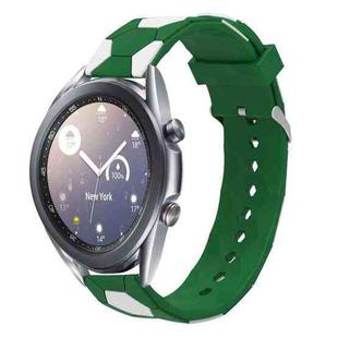 For Samsung Galaxy Watch3 41mm 20mm Football Style Metal Connector Silicone Watch Band(Green+White)