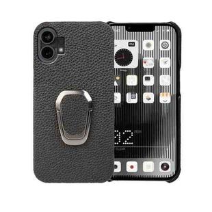 For Nothine Phone 1 Ring Holder Litchi Texture Genuine Leather Phone Case(Black)