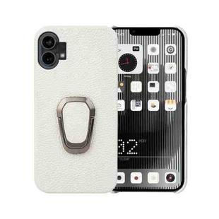 For Nothine Phone 1 Ring Holder Litchi Texture Genuine Leather Phone Case(White)