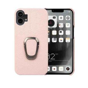For Nothine Phone 1 Ring Holder Litchi Texture Genuine Leather Phone Case(Pink)