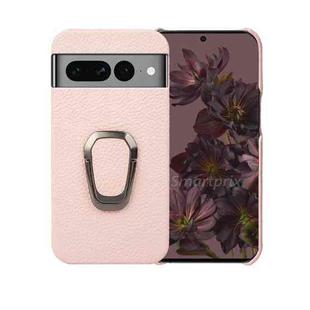 For Google Pixel 7 Pro Ring Holder Litchi Texture Genuine Leather Phone Case(Pink)