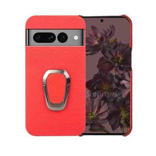 For Google Pixel 7 Pro Ring Holder Litchi Texture Genuine Leather Phone Case(Red)