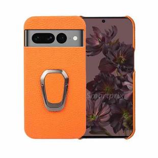 For Google Pixel 7 Pro Ring Holder Litchi Texture Genuine Leather Phone Case(Yellow)
