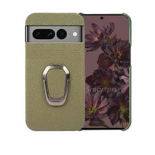 For Google Pixel 7 Pro Ring Holder Litchi Texture Genuine Leather Phone Case(Green)