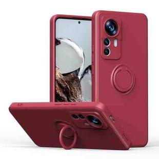 For Xiaomi 12T / 12T Pro Ring Kickstand TPU Silicone Phone Case(Hawthorn Red)