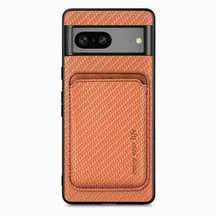 For Google Pixel 7 Carbon Fiber Leather Card Magsafe Phone Case(Brown)