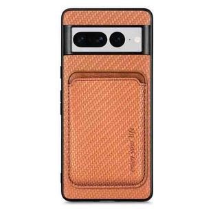 For Google Pixel 7 Pro Carbon Fiber Leather Card Magsafe Phone Case(Brown)