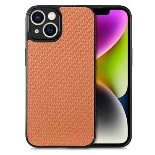 For iPhone 14 Carbon Fiber Texture Leather Back Cover Phone Case(Brown)